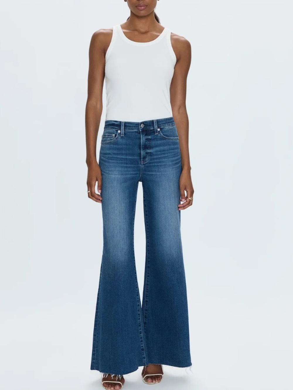 Pistola Izzy Mid Rise Wide Leg Jeans Study Raw Hem Womens Petite 27P